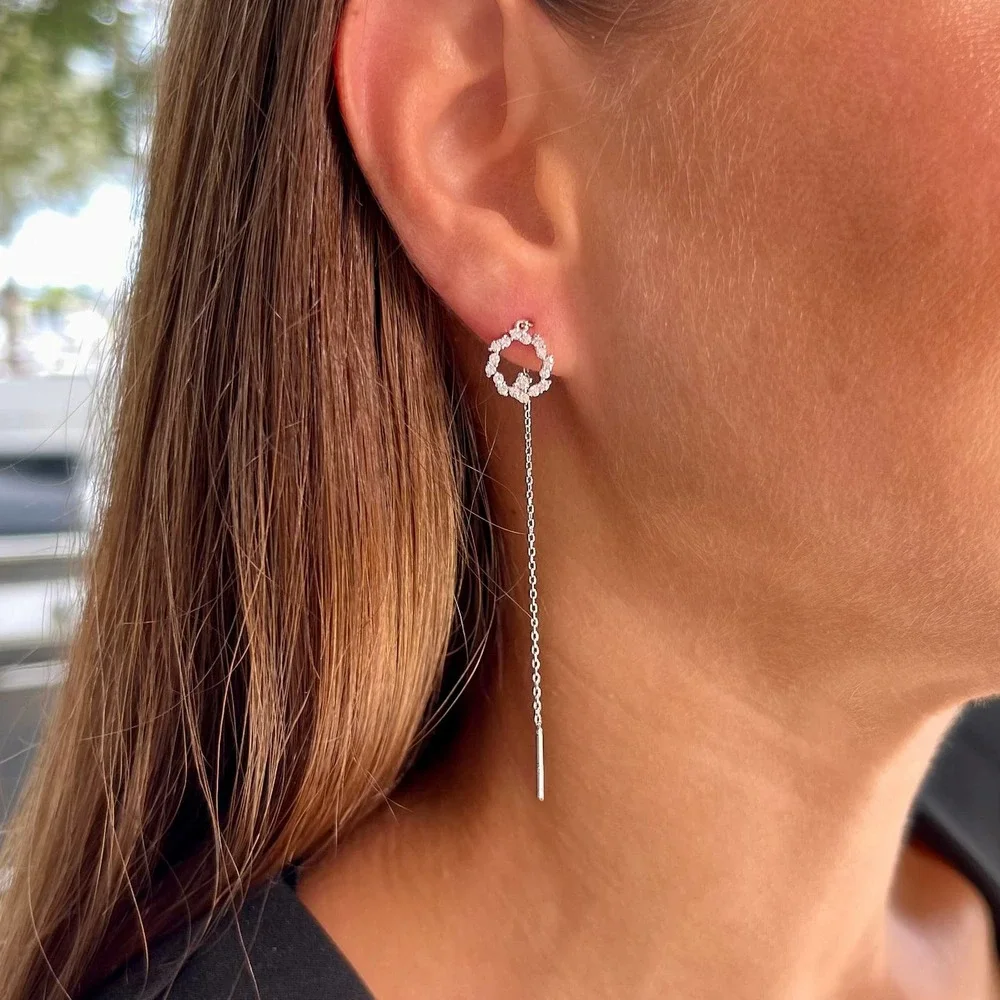 Fire circle threader earrings - Sterling silver 925 - Picture 1 of 2